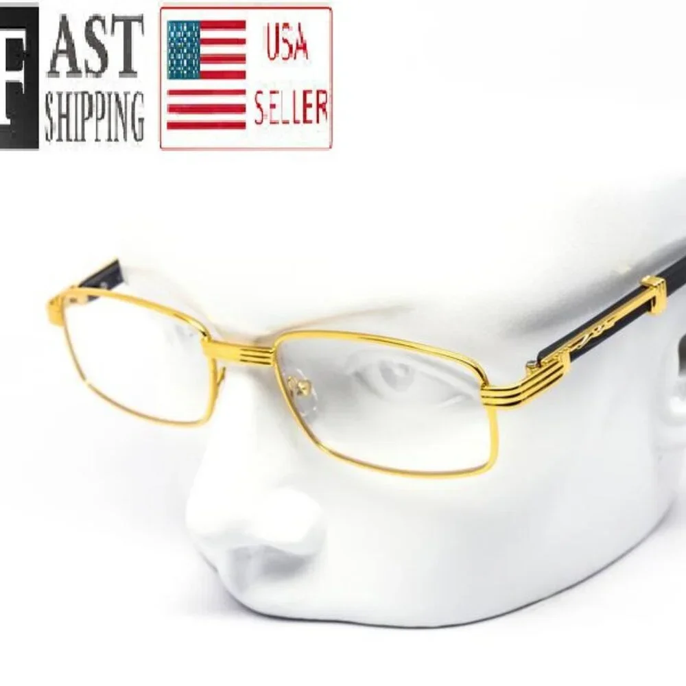 Clear Lens Men Sunglasses Square Gold Frame Hip Hop Style Buffs Woddy Arms Migos